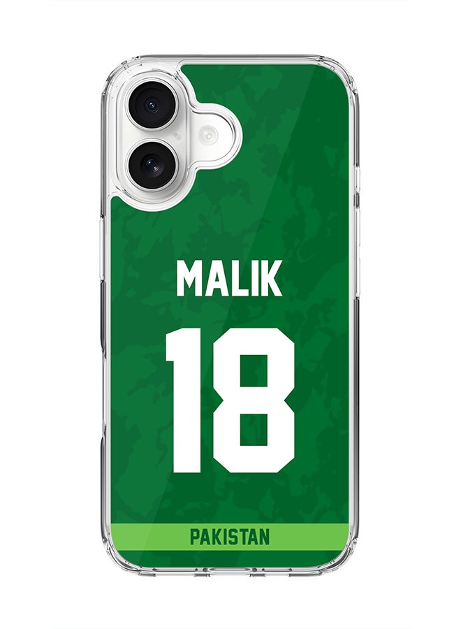 Stylizedd Classic Clear MagSafe Case for iPhone 17 , Hybrid Soft Case Flexible Edges Anti Drop TPU PC Gel Thin Transparent Cover [ Designed for iPhone 17 ] - Team Pakistan Shoaib Malik, Jersey No 18