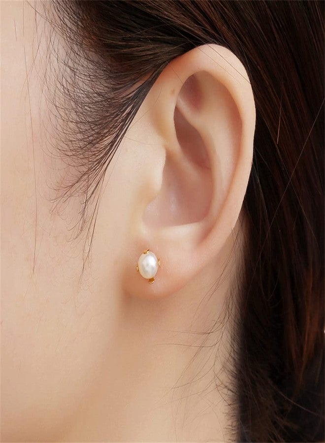 Dtja Titanium Shell Pearl Earrings for Women Gold-Tone 8mm Pearls Ball Tiny Stud Cartilage Tragus Screw Back Post Piercing Sensitive Ear, Metal, No Gemstone - Image 2