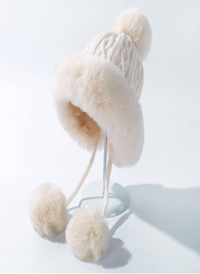 HUAMULAN Women Winter Peruvian Cover Ears Beanie Hat Ear Flaps Sherpa Ski Snow Hats Knit Fleece Lined 3 Pom Pom, A3-m1399-naibai, One size - Image 2