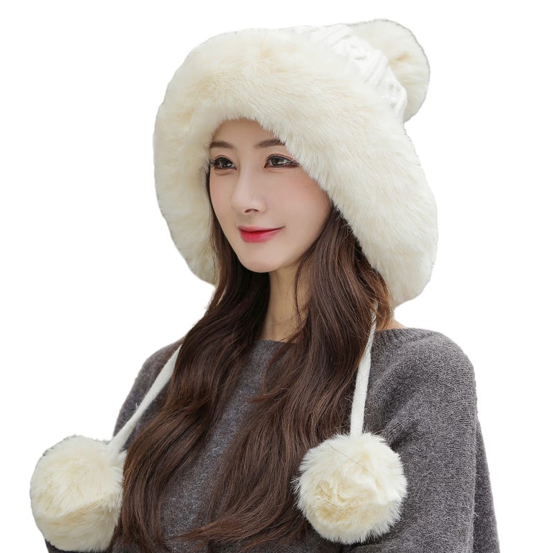HUAMULAN Women Winter Peruvian Cover Ears Beanie Hat Ear Flaps Sherpa Ski Snow Hats Knit Fleece Lined 3 Pom Pom, A3-m1399-naibai, One size - Image 1