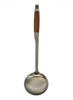 British Chef Stainless Steel Ladle Spoon | Wooden Handle | Heavy Duty Soup/Gravy Ladle | Long Handle Ladle Spoon | BC313  - Image 3