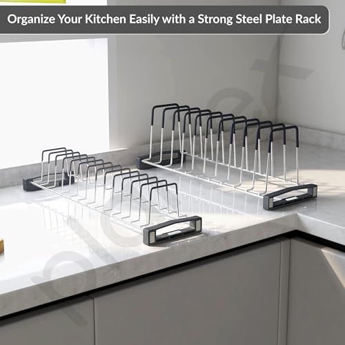 Plantex Stainless Steel Plate Organizer for Kitchen/Plate Holder Stand/Thali Stand for Kitchen Drawer/Saucer Plates Rack/Tandem Box Accessories – Set of 2 (Size - 4 & 8 Inch, Slots 10–14, Chrome) - Image 4