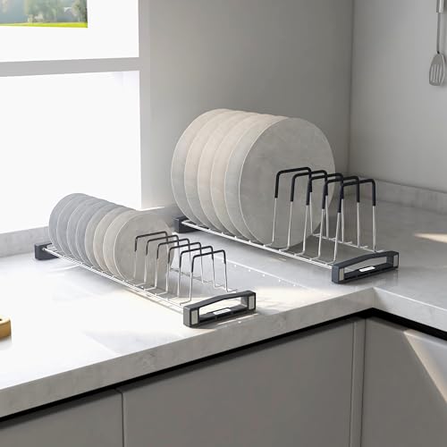 Plantex Stainless Steel Plate Organizer for Kitchen/Plate Holder Stand/Thali Stand for Kitchen Drawer/Saucer Plates Rack/Tandem Box Accessories – Set of 2 (Size - 4 & 8 Inch, Slots 10–14, Chrome) - Image 1