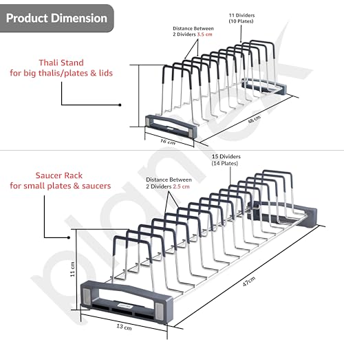 Plantex Stainless Steel Plate Organizer for Kitchen/Plate Holder Stand/Thali Stand for Kitchen Drawer/Saucer Plates Rack/Tandem Box Accessories – Set of 2 (Size - 4 & 8 Inch, Slots 10–14, Chrome) - Image 2