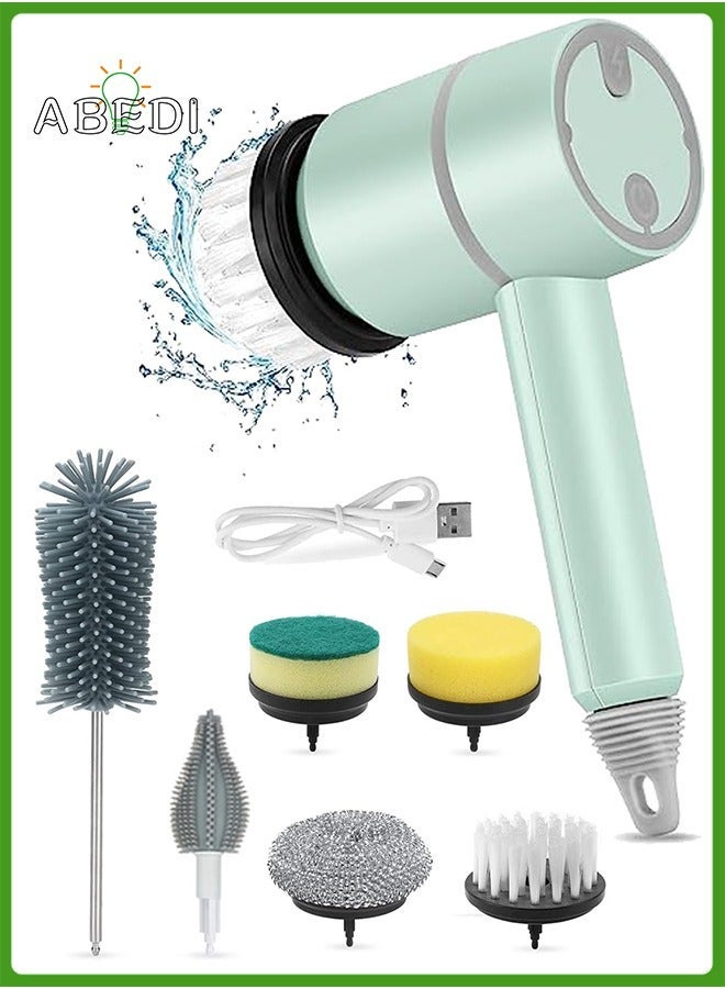 Rechargeable Electric Spin Scrubber, Portable Handheld Cleaning Brush with 6 Replaceable Heads, Cordless for Bathroom, Kitchen, Dish, Milk bottle, Tile, Glass - Image 1
