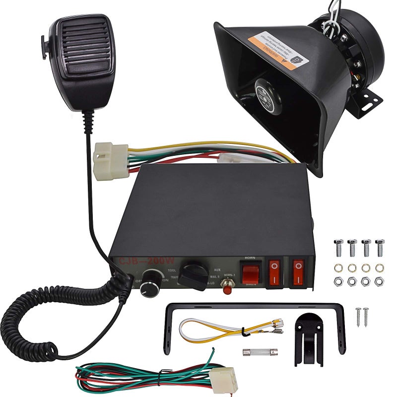Generic Safego Police Siren Speaker - DC 12V 200w Car PA System kit with emergency siren horn Speaker loud 9 sound Wired Handheld Microphone Loudspeaker Emergency Siren Electronic For vehicles Truck UTV ATV  - Image 1