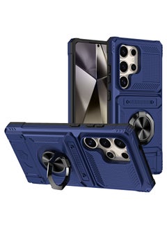 Magnetic Ring Bracket Phone Case For Samsung S23/S24/S25 Ultrag Card Case-Color:Royal Blue-Applicable Models:S25 Ultra
