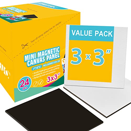 AUREUO Mini Magnetic Canvas Panel 3x3 Inch / 24 Pack - Small Square Flat Canvas Board with Magnet Back Art Gift Set Bulk Pack Tiny Thin Canvases for Halloween Painting & Craft - Image 1