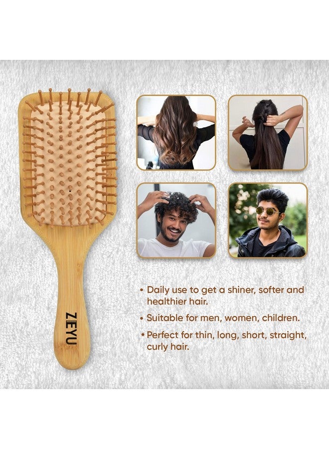 Zeyu Bamboo Hair Brush | Wooden Brush with Bamboo Bristles | Paddle Hair Brush for Men & Woman | Wooden Flat Paddle Brush - Image 5