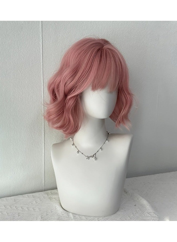 Estelle Water Ripple Wig Headgear Colorful Daily Style Short Hair Fluffy Thin Bangs Wig Headgear Short Curly Hair Wig Pink  - Image 2