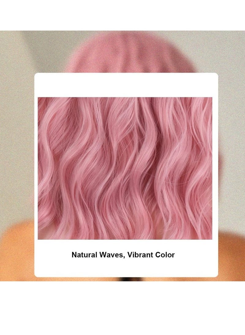 Estelle Water Ripple Wig Headgear Colorful Daily Style Short Hair Fluffy Thin Bangs Wig Headgear Short Curly Hair Wig Pink  - Image 5