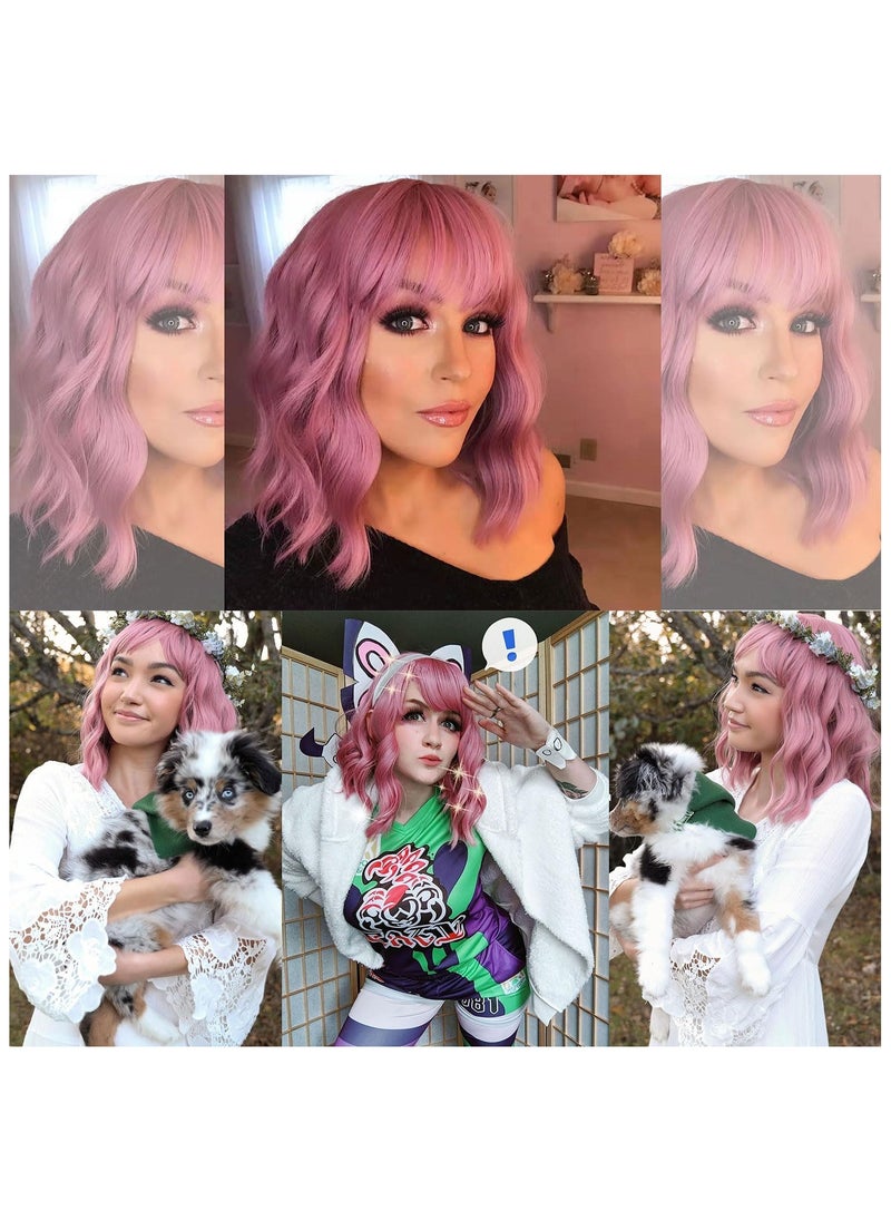 Estelle Water Ripple Wig Headgear Colorful Daily Style Short Hair Fluffy Thin Bangs Wig Headgear Short Curly Hair Wig Pink  - Image 4