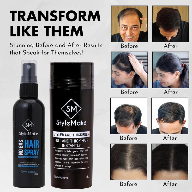 StyleMake Thickener Hair Loss Concealer Hair Building Fibers 28gm Hair Fibers For Thin Fine Hair Hair Thickening Fibers for Men Women Black - Image 2