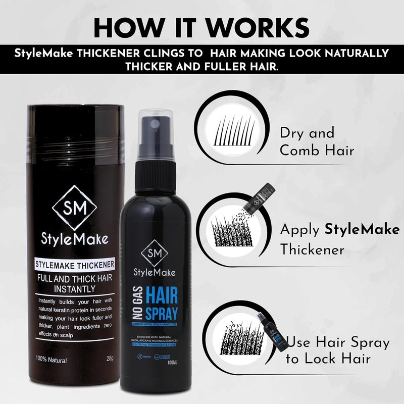 StyleMake Thickener Hair Loss Concealer Hair Building Fibers 28gm Hair Fibers For Thin Fine Hair Hair Thickening Fibers for Men Women Black - Image 4