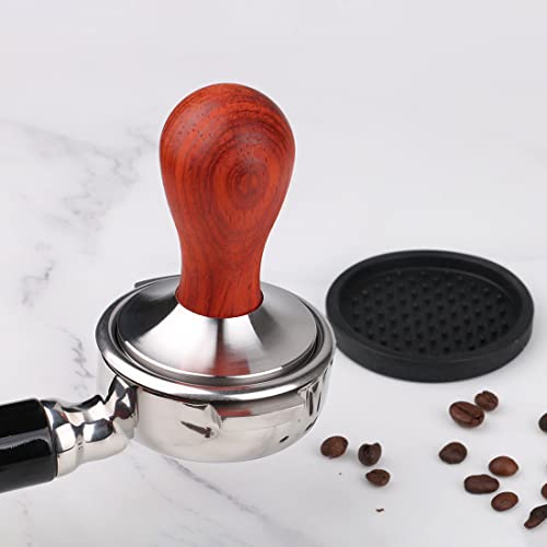 omgogo Coffee Tamper 53mm Stainless Steel Barista Espresso Base Coffee Bean Press With Mat Tamper with 304 Stainless Steel Base Wooden Handle Barista Espresso Machines Accessory - Image 5