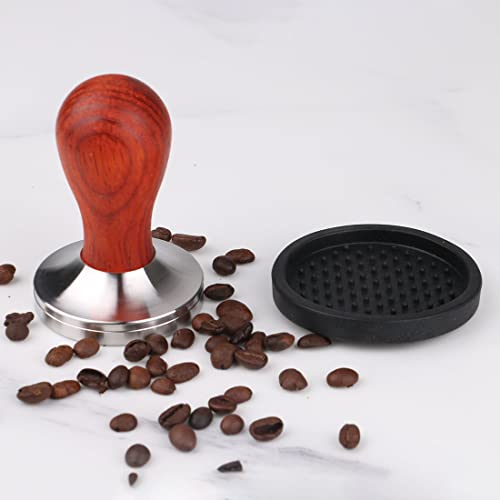 omgogo Coffee Tamper 53mm Stainless Steel Barista Espresso Base Coffee Bean Press With Mat Tamper with 304 Stainless Steel Base Wooden Handle Barista Espresso Machines Accessory - Image 3