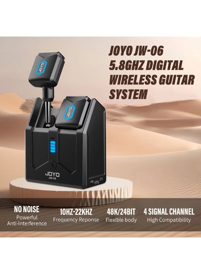 جويو نظام جيتار لاسلكي JOYO JW-06، جهاز إرسال واستقبال جيتار لاسلكي رقمي قابل لإعادة الشحن بتردد 5.8 جيجاهرتز مع علبة شحن محمولة - Image 5