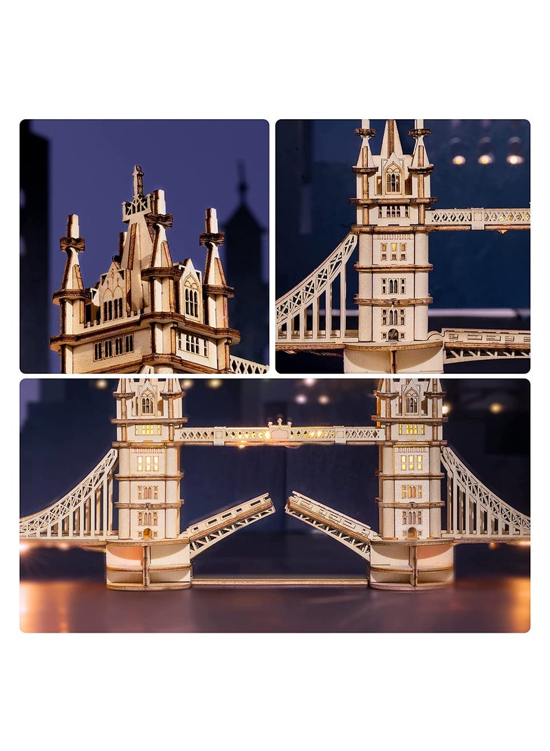 3D Wooden Puzzles London Tower Bridge for Adults  Kids -113P Pieces Delicate 3D Puzzle Architecture Model Kits with LED Desk Decor Gift for Teens/Adults - Image 3