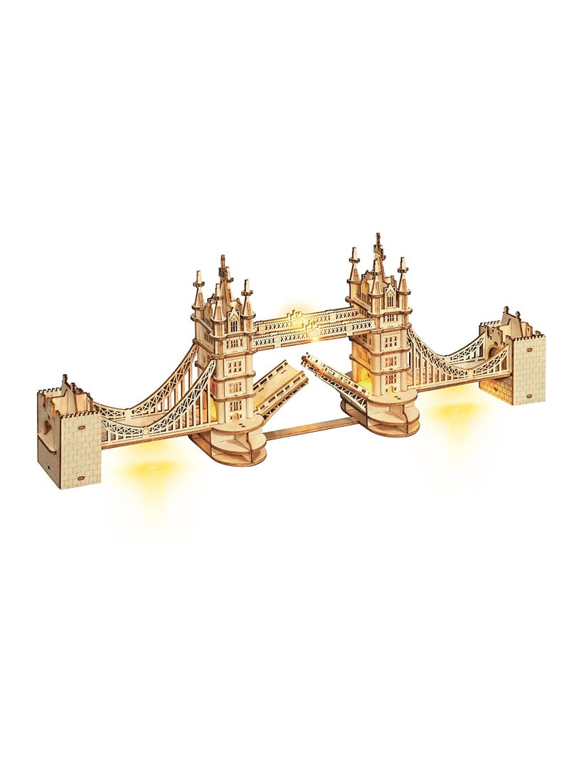 3D Wooden Puzzles London Tower Bridge for Adults  Kids -113P Pieces Delicate 3D Puzzle Architecture Model Kits with LED Desk Decor Gift for Teens/Adults - Image 1