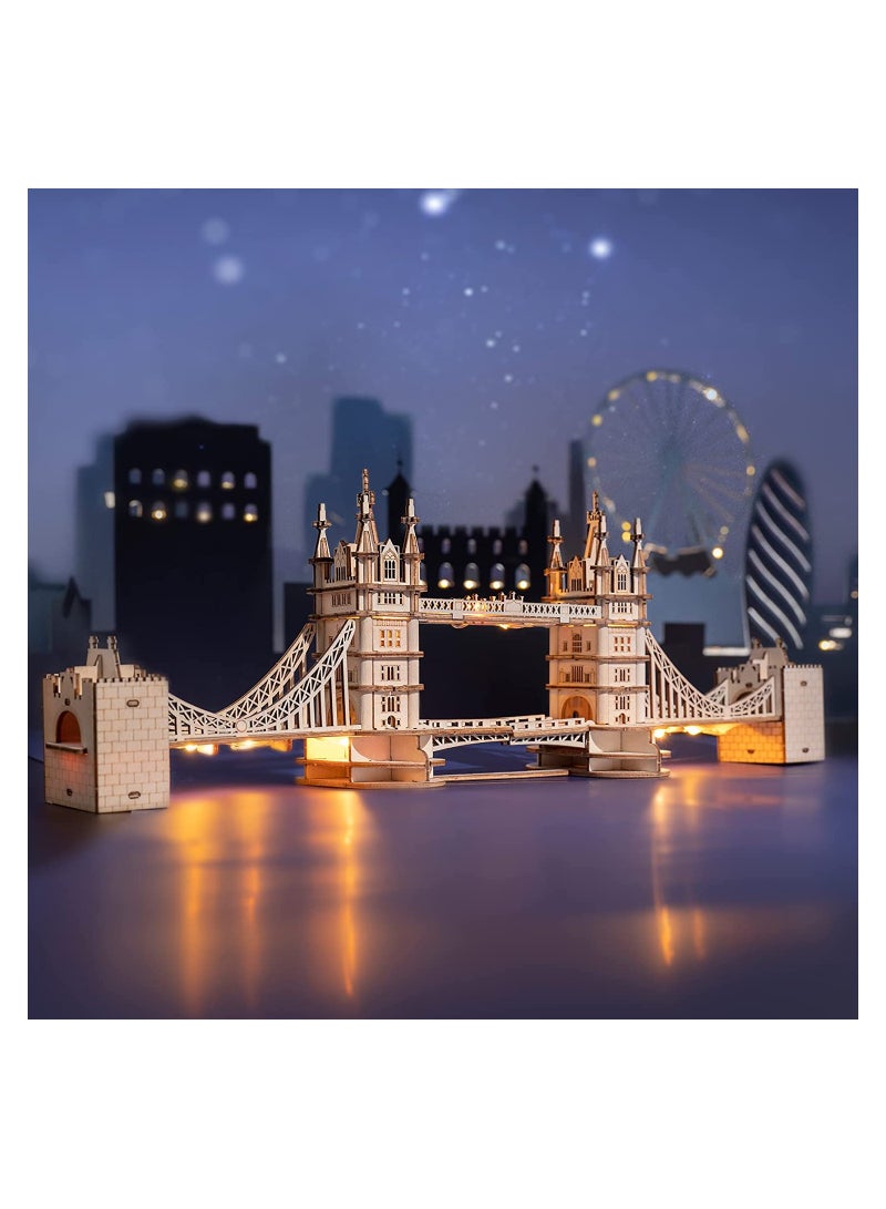 3D Wooden Puzzles London Tower Bridge for Adults  Kids -113P Pieces Delicate 3D Puzzle Architecture Model Kits with LED Desk Decor Gift for Teens/Adults - Image 2