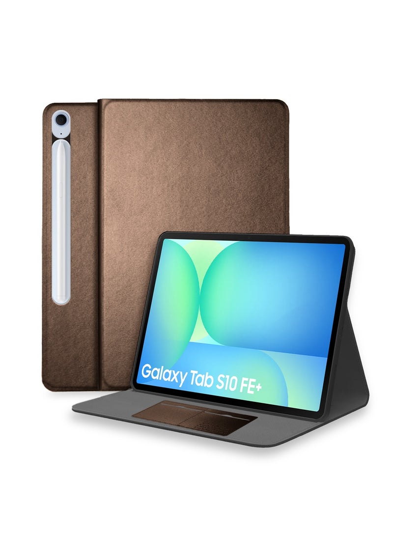 Cat - Cot Samsung Galaxy Tab S10 FE 10.9 5G 2025 (10.9 inches) CAT-COT Series PU Leather with Card Holder Flip Case Cover - Brown  - Image 1