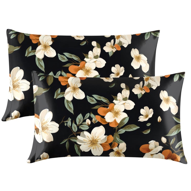 EXQ Home Satin Pillowcase for Hair and Skin Queen - Printed Night Bloom Silk Pillow Cases 2 Pack 20x30 inches - Satin Pillow Cases Set of 2 with Envelope Closure, Gifts for Women Men - Image 1