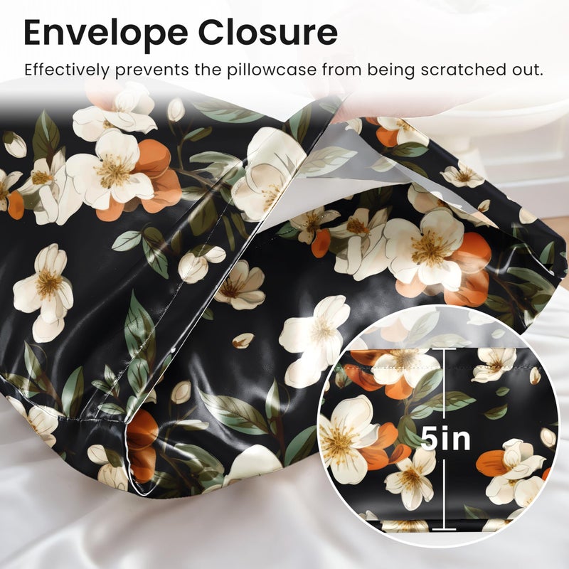 EXQ Home Satin Pillowcase for Hair and Skin Queen - Printed Night Bloom Silk Pillow Cases 2 Pack 20x30 inches - Satin Pillow Cases Set of 2 with Envelope Closure, Gifts for Women Men - Image 3
