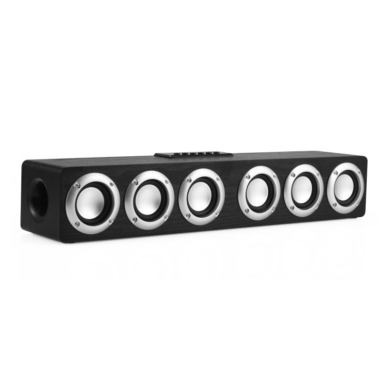 Black Wooden Resonance Speaker: 20W 6-Speaker High Fidelity Surround Sound - BT 5.0 Fast Stable 10M Transmission - 2400mAh Long 6H Battery Multiple Playback Modes for Home TV, Desktop, Mobile Device M - Image 3