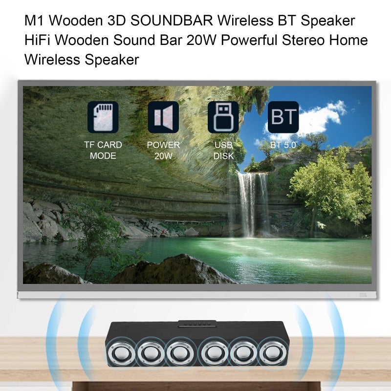Black Wooden Resonance Speaker: 20W 6-Speaker High Fidelity Surround Sound - BT 5.0 Fast Stable 10M Transmission - 2400mAh Long 6H Battery Multiple Playback Modes for Home TV, Desktop, Mobile Device M - Image 5