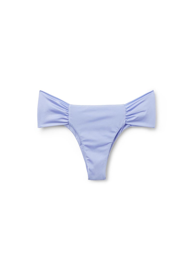 CALZEDONIA Woman's Draped Brazilian Swimsuit Bottom Shiny Satin in Light Blue, Size L - Image 1