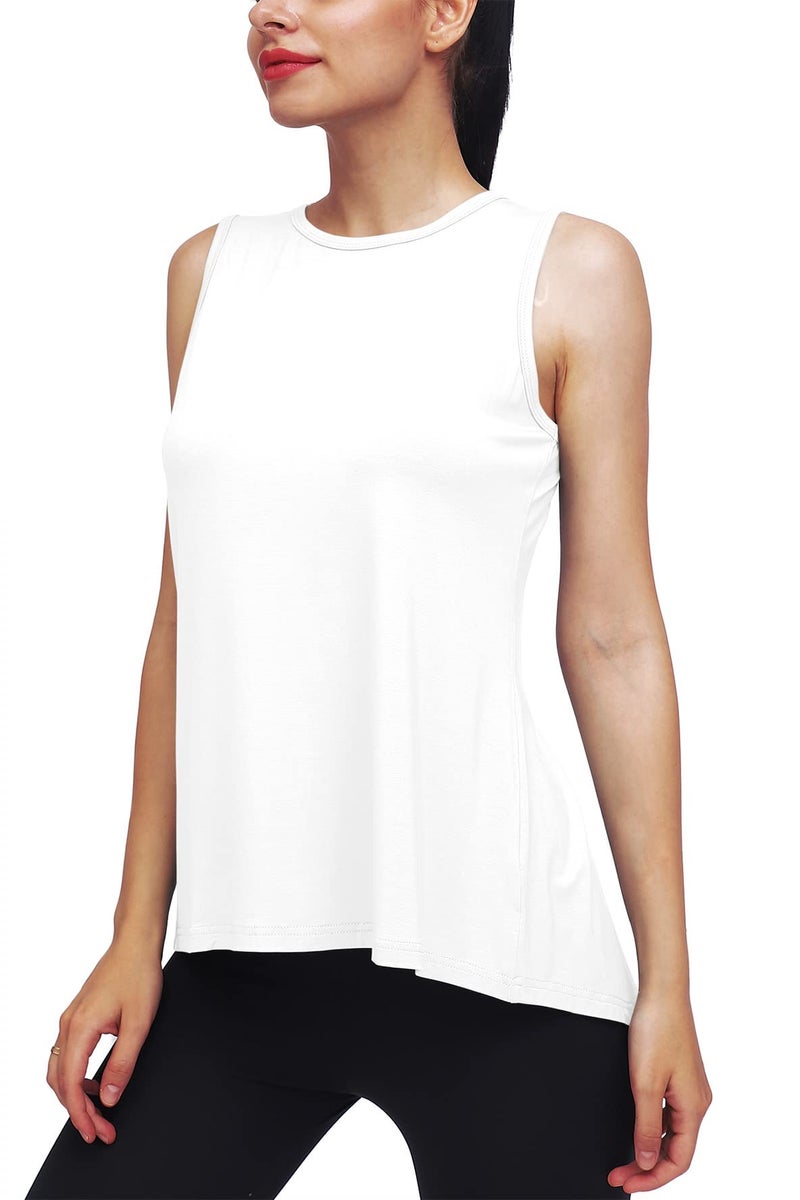 Mippo Workout Tops for Women Yoga Shirts Mesh Tie Back Tank Workout Tennis Shirts Sport Clothes Active Wear White L - Image 2