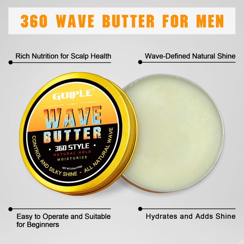 Goiple Wave Butter 360 Wave Grease for Men - Wave Butter for Layered Waves, Moisture, Control and Silky Shine - All Natural Wave Cream with Shea Butter and Beeswax for Wolfing (3.5 OZ) - Image 5