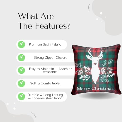 Vendola Decorative Merry Christmas Satin Cushion Cover 24 Inch x 24 Inch 5 Piece, Cusion Cover Sofa Pillow Cover Set for Home, Sofa & Living Room, Animal Print, Red, Green and White, 24X24 Inches - Image 3