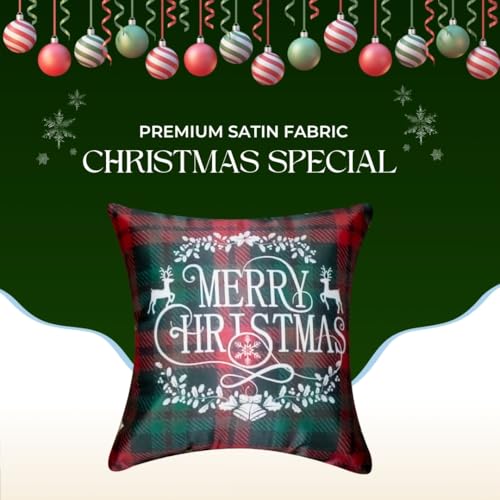 Vendola Decorative Merry Christmas Satin Cushion Cover 24 Inch x 24 Inch 5 Piece, Cusion Cover Sofa Pillow Cover Set for Home, Sofa & Living Room, Animal Print, Red, Green and White, 24X24 Inches - Image 2