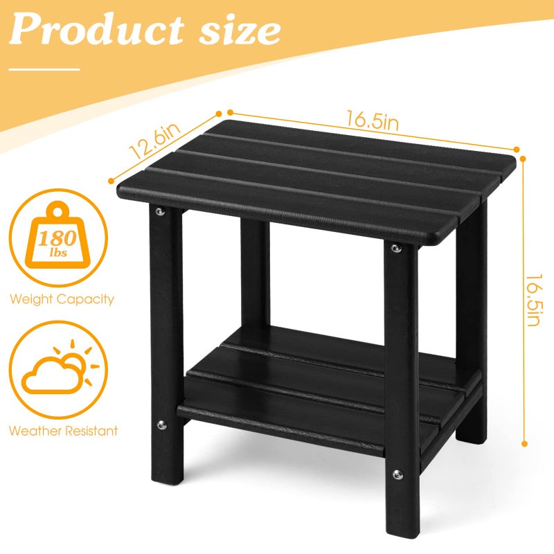 Apolimi Adirondack Outdoor Side Table, 2-Tier Sturdy Patio End Table Weather Resistant, 16.5" Solid Side Table for Patio, Pool, Porch - Image 2