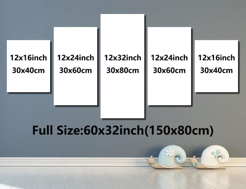 Artbrush Tower Ice Hockey Poster Wall Decor for Living Room Painting 5 Piece Canvas Stick and Ball Prints Wall Art Picture Modern Decoration for Home Poster with Frame Ready to Hang(60''Wx32''H) - Image 4