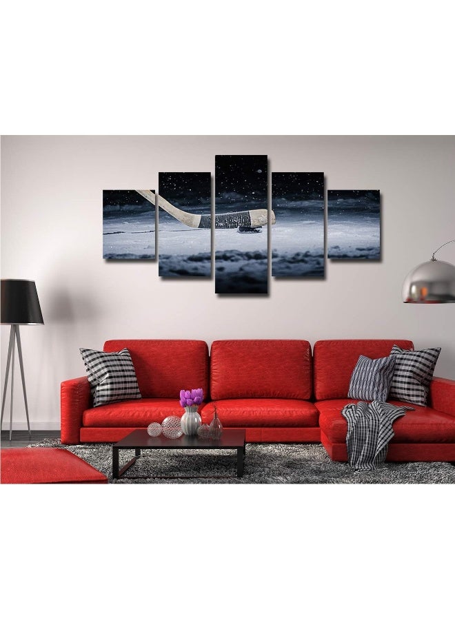 Artbrush Tower Ice Hockey Poster Wall Decor for Living Room Painting 5 Piece Canvas Stick and Ball Prints Wall Art Picture Modern Decoration for Home Poster with Frame Ready to Hang(60''Wx32''H) - Image 2