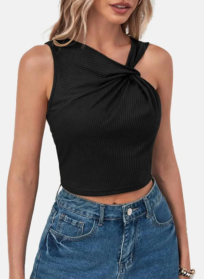 YUNIQEE Black Solid Slim Fit Sleeveless Top