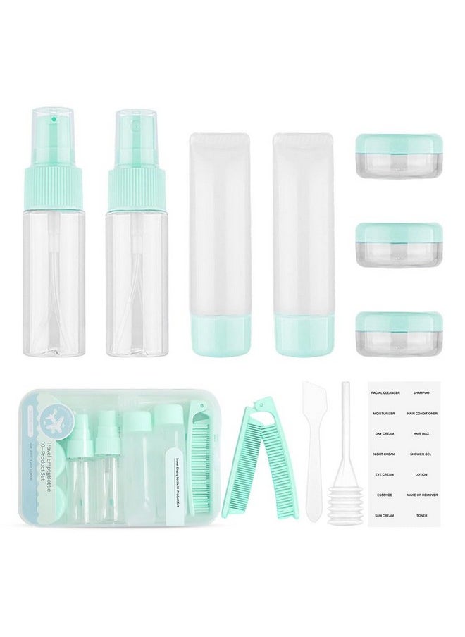 maycreate - MAYCREATE® 10Pcs Mini Travel Bottles Toiletry Travel Bottle Kit for Toiletries, Refillable Small Bottles for Travel with Hair Comb, Empty Lotion Dispensers Face Cream Jars Set for Shampoo, Conditioner - Image 1