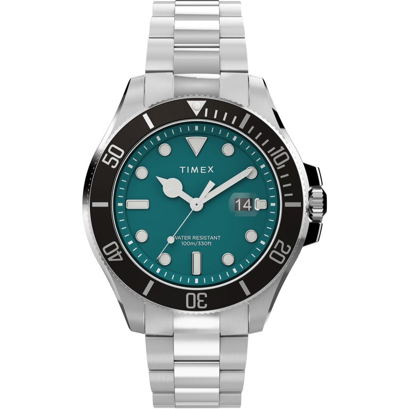 Timex Harborside Coast 43mm Watch Stainless Steel Bracelet Green Dial SilverTone Case - Image 2