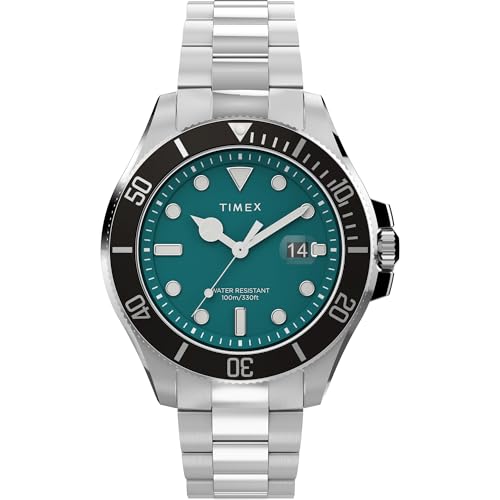 Timex Harborside Coast 43mm Watch Stainless Steel Bracelet Green Dial SilverTone Case - Image 1