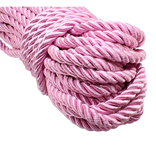 PAMIR TONG Pink 5mm Twisted Satin Cord for Crafts 10 Yards Braided Decorative Cotton Cords Trims Polyester Twine Cord Thick Round Fabric Rope Thread for Sewing DIY Shiny Handfast Cord for Wedding