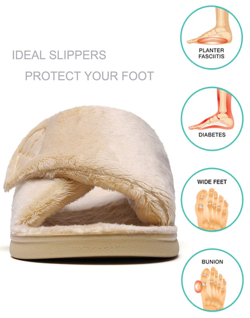 SOLLBEAM Women's Plantar Fasciitis Fuzzy House Orthopedic Adjustable Slippers With Arch Support Orthotic Heel Cup Sandals For Ladies - Image 2