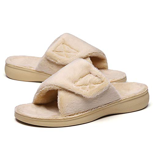 SOLLBEAM Women's Plantar Fasciitis Fuzzy House Orthopedic Adjustable Slippers With Arch Support Orthotic Heel Cup Sandals For Ladies - Image 1