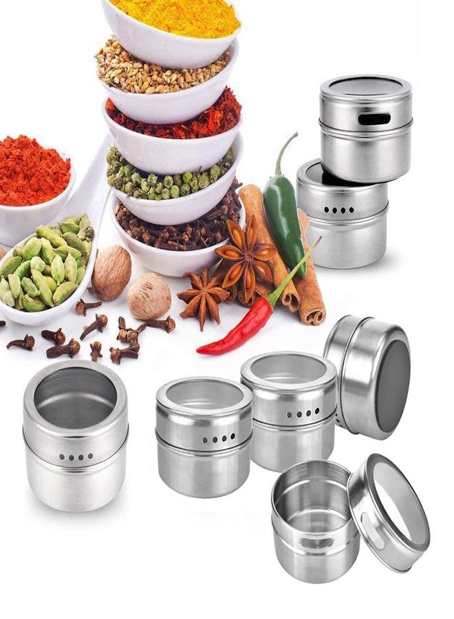 VEDHAK Magnetic Condiment Tins Stainless Steel Spice Jars, Magnetic Spice Jar With Clear Lid And Holes Sift & Pour - Clear Viewing Window Easy To Clean Kitchen Refrigerator. [12 pcs jar] - Image 3