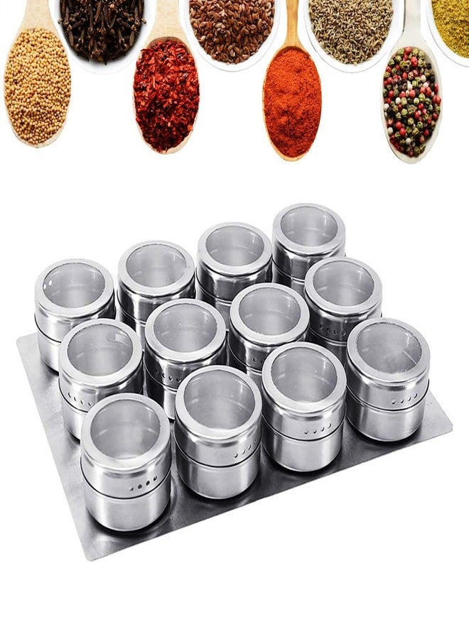 VEDHAK Magnetic Condiment Tins Stainless Steel Spice Jars, Magnetic Spice Jar With Clear Lid And Holes Sift & Pour - Clear Viewing Window Easy To Clean Kitchen Refrigerator. [12 pcs jar] - Image 2