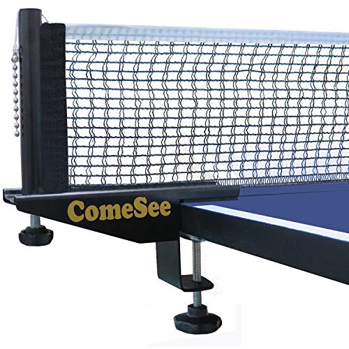 Comesee Professional Table Tennis Ping Pong Net Post Set Strength Screw Clamp with Net Clip Insert, 1.5 Inch Width Grip Holder, Tension and Height Adjustable Easy Set Up (Black) - Image 1