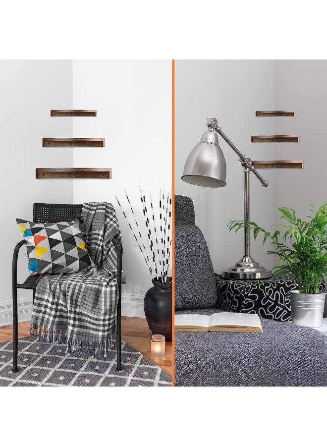 3 Pieces Rustic Wood Corner Shelf Wooden Corner Floating Shelves Corner Wall Shelves Wall Mounted Floating Shelf Tier Wall Corner Shelf For Living Room Bedroom Bathroom Kitchen Office