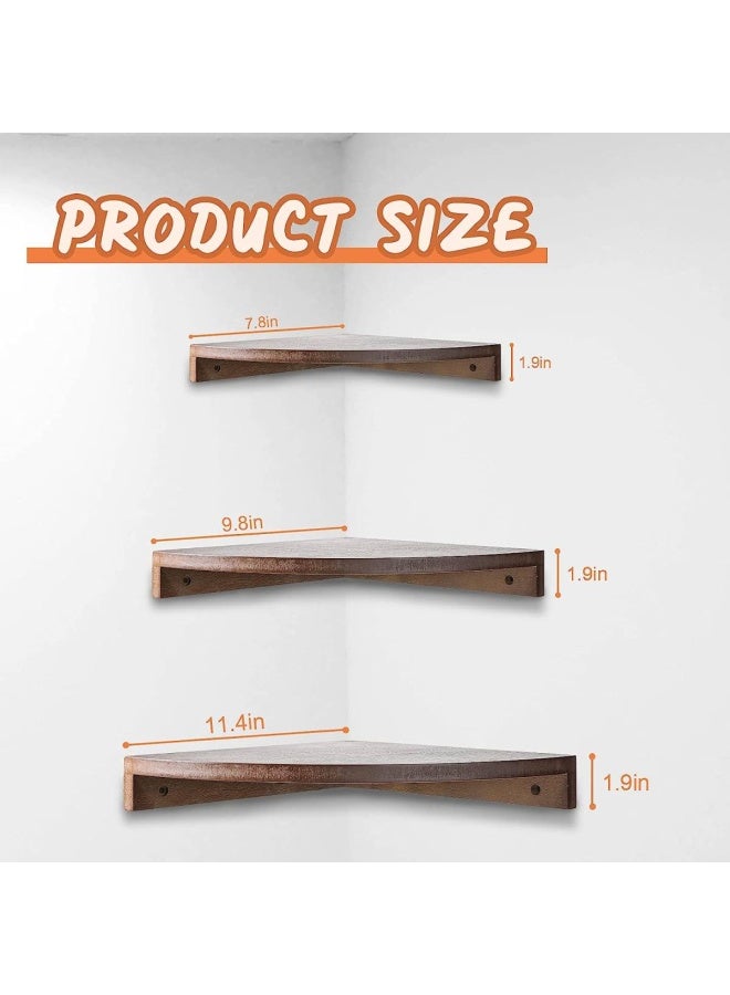 3 Pieces Rustic Wood Corner Shelf Wooden Corner Floating Shelves Corner Wall Shelves Wall Mounted Floating Shelf Tier Wall Corner Shelf For Living Room Bedroom Bathroom Kitchen Office