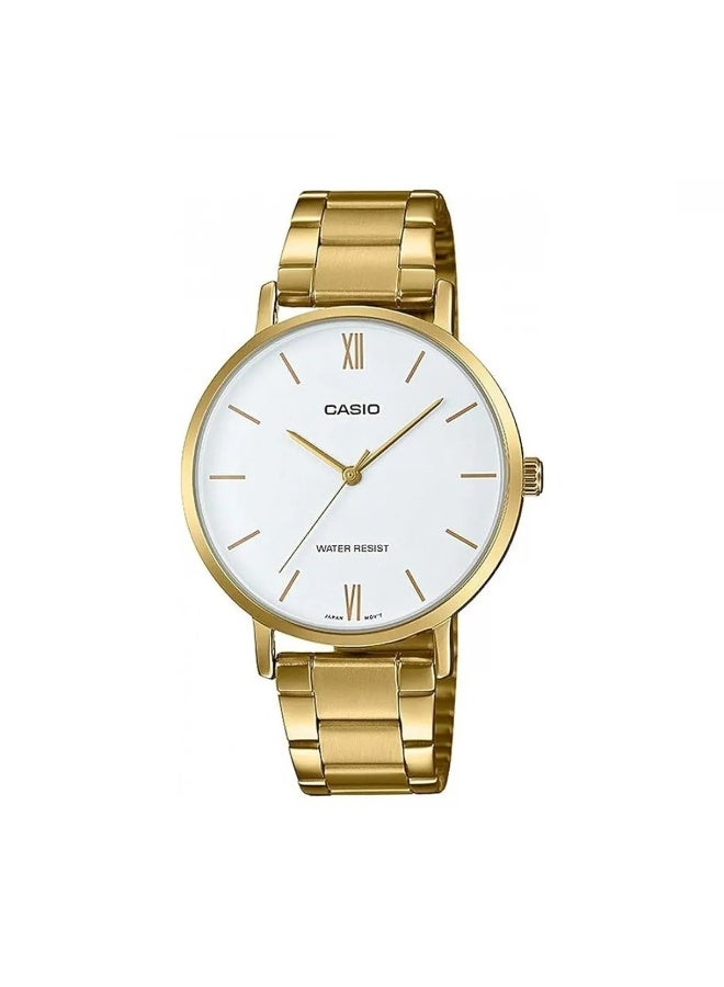 CASIO Analog Women’s Watch LTP-VT01G-7BUDF, 34 mm White Dial, Stainless Steel Case, Gold Stainless Steel Band, Water Resistant - Image 2
